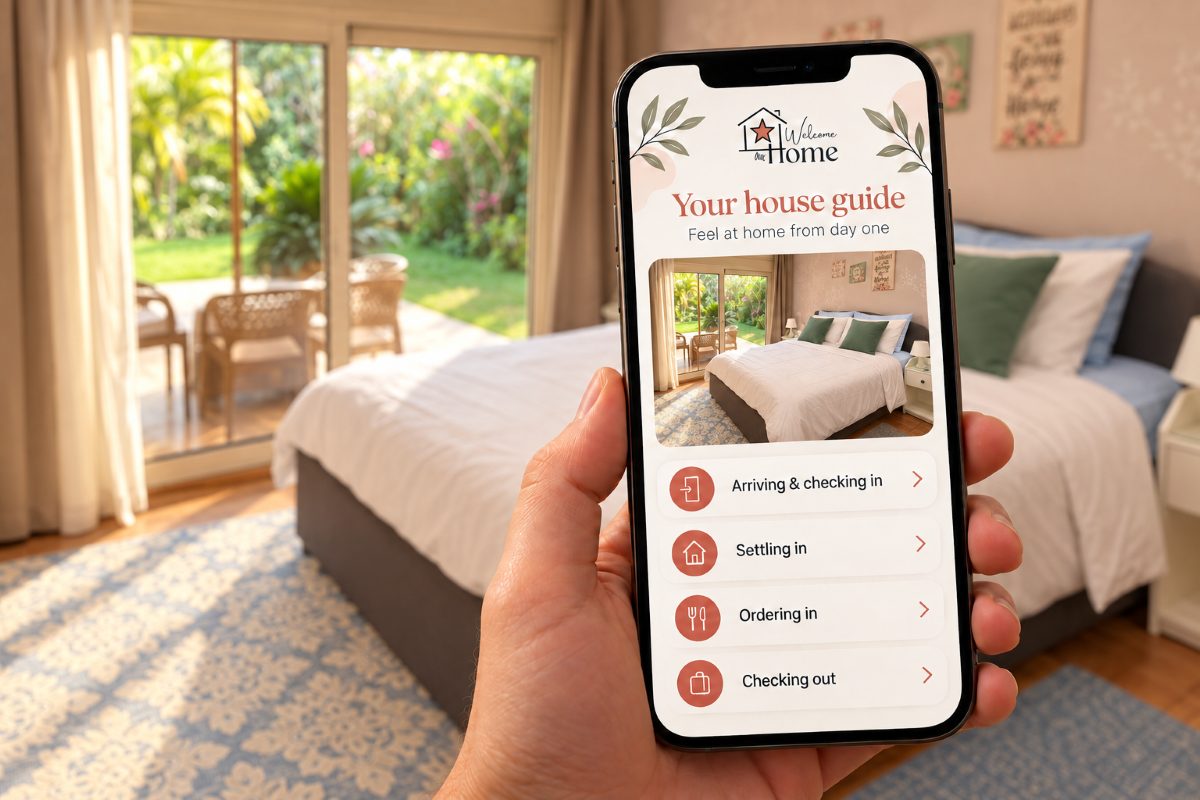 Your digital house guide brings arrival information, appliance instructions and local tips together on your phone. Illustrated preview.