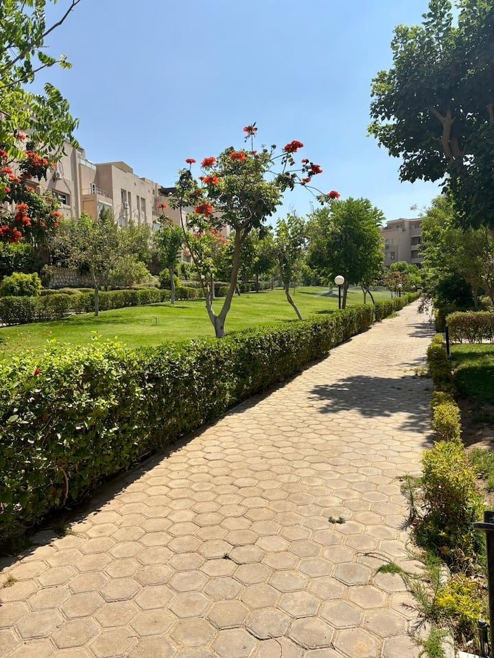 Landscaped shared walking paths within the compound