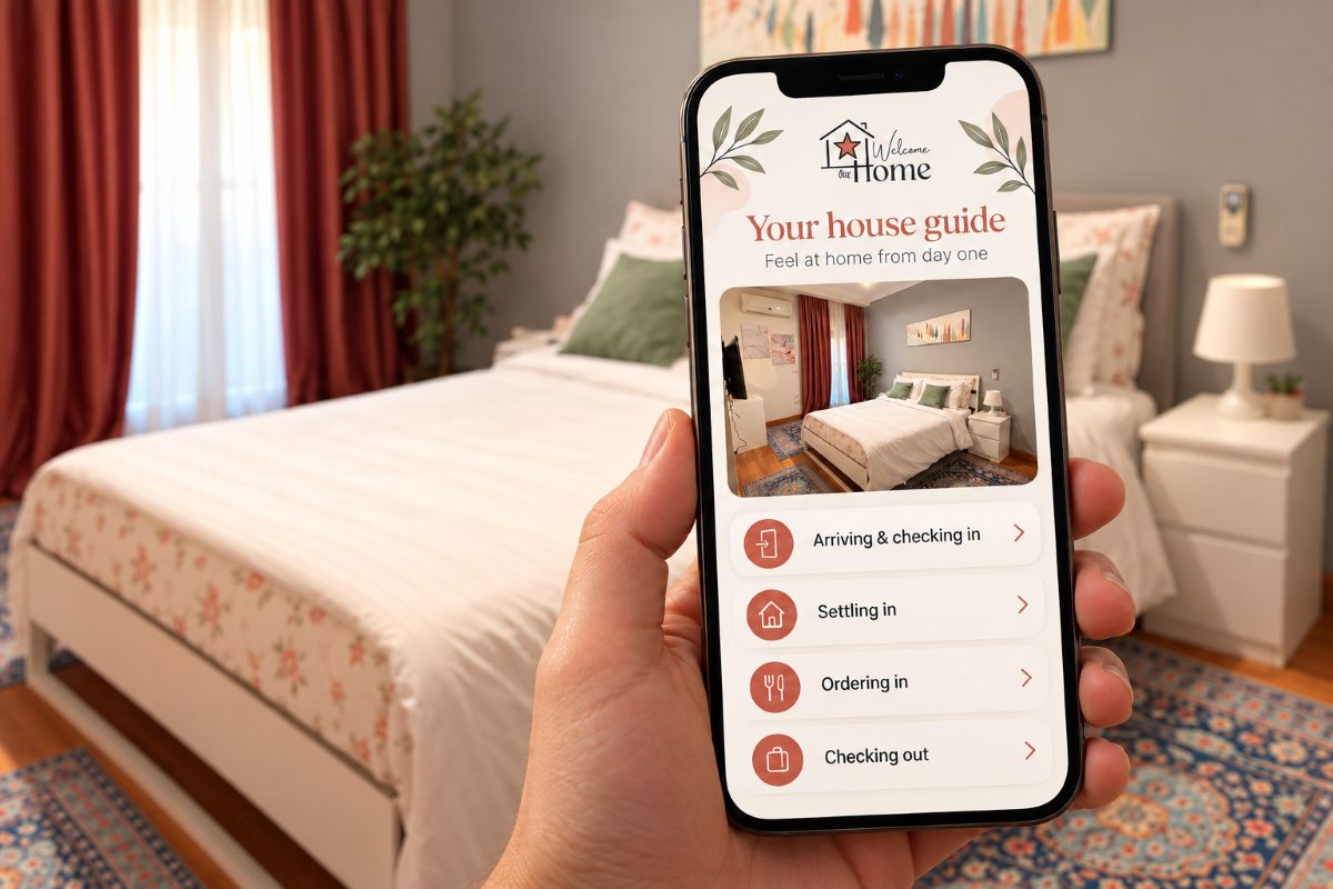 Your digital house guide brings arrival information, appliance instructions and local tips together on your phone. Illustrated preview.