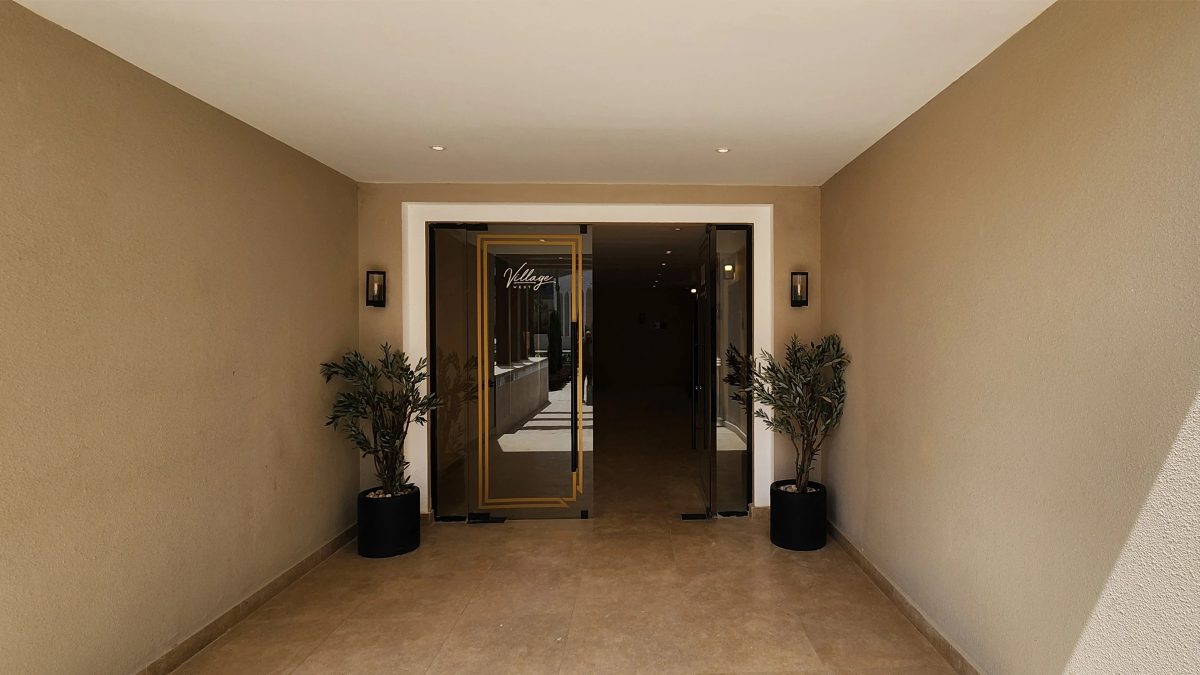A residential building entrance within the compound.